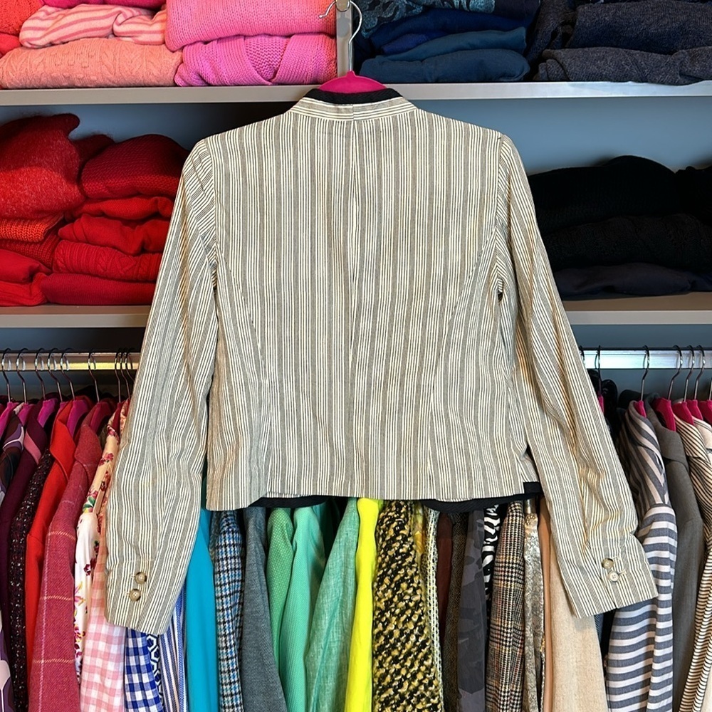Loft Cream With Navy Stripes Open Front Blazer Si… - image 3